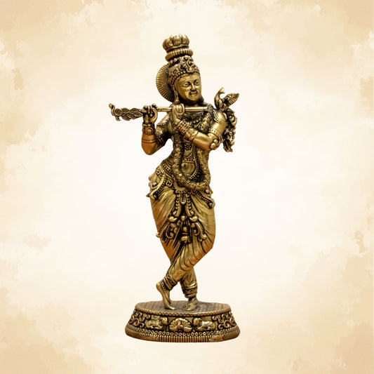 Lord Krishna brass statue in traditional pose for home temple and decor