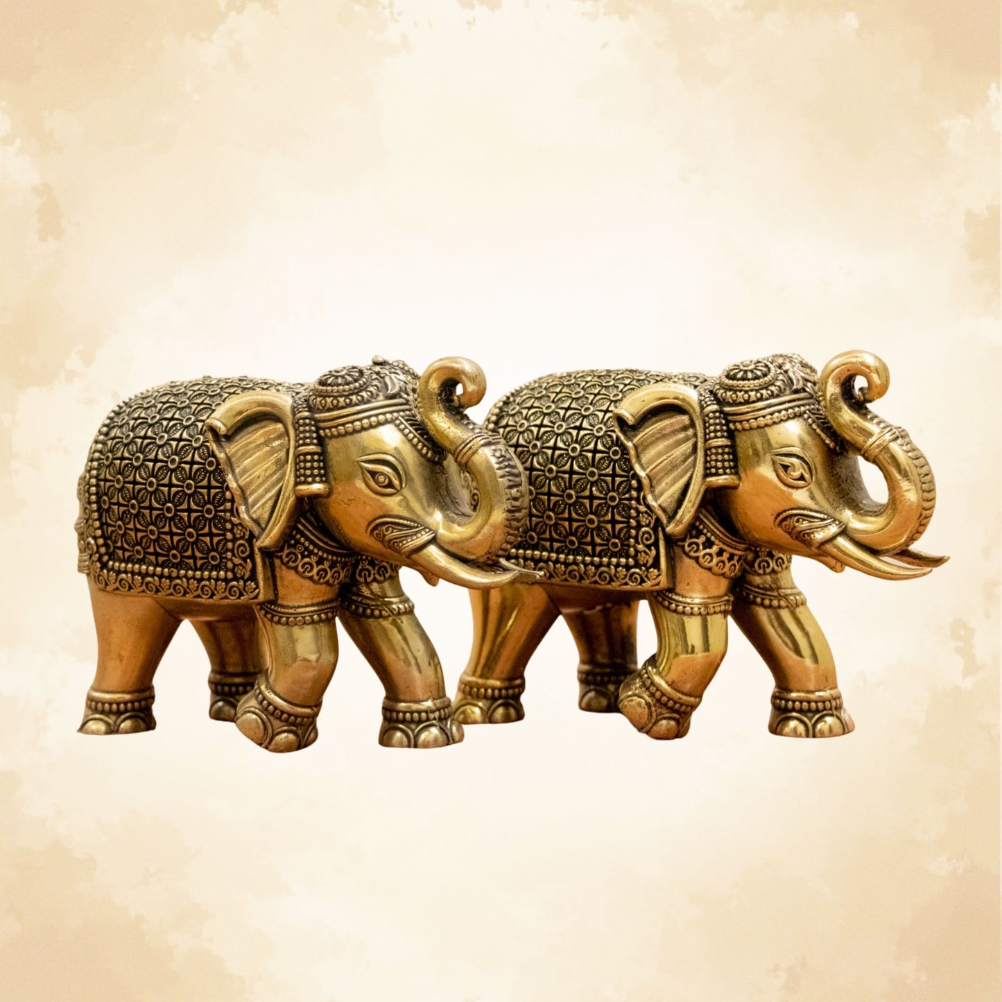 Brass Elephant Statue Pair | Handcrafted Elephant Idols for Home & Office Vastu Decor - 2 Inch
