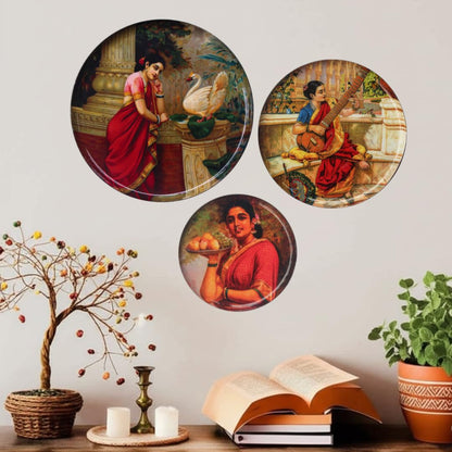 Classic Raja Ravi Varma Metal Wall Art – Set of 3 Plates