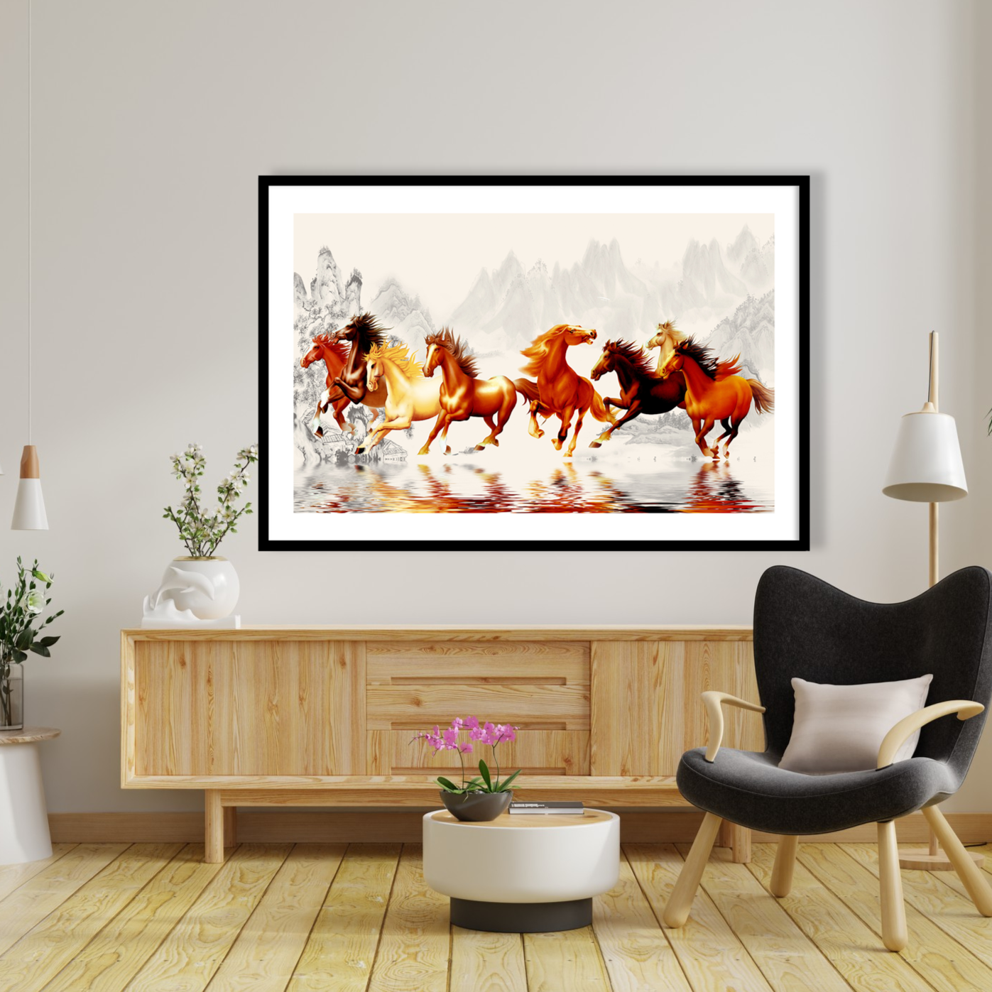 Beautiful 7 Horses Vastu Painting for Home Wall Decor