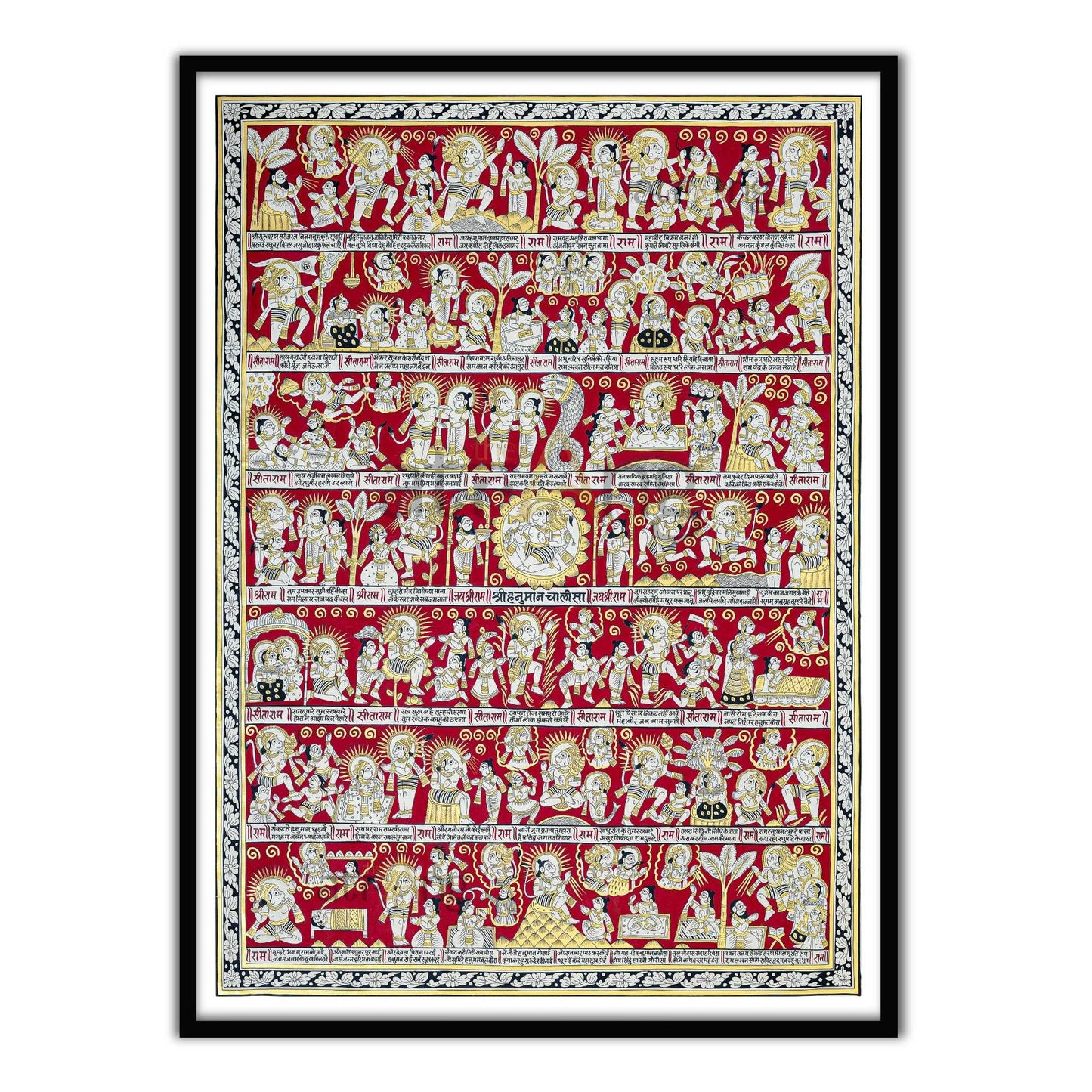 Divine Hanuman Chalisa Phad Wall Art | Sacred 40 Chaupai Artwork for Home & Mandir Decor