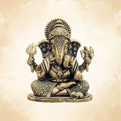 Lord Ganesha Brass Idol (Left Trunk) – Symbol of Wisdom, Prosperity & New Beginnings - 2.5 Inch