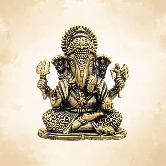 Lord Ganesha Brass Idol (Left Trunk) – Symbol of Wisdom, Prosperity & New Beginnings - 2.5 Inch