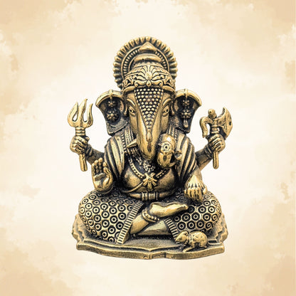 Lord Ganesha Brass Idol (Left Trunk) – Symbol of Wisdom, Prosperity & New Beginnings - 2.5 Inch