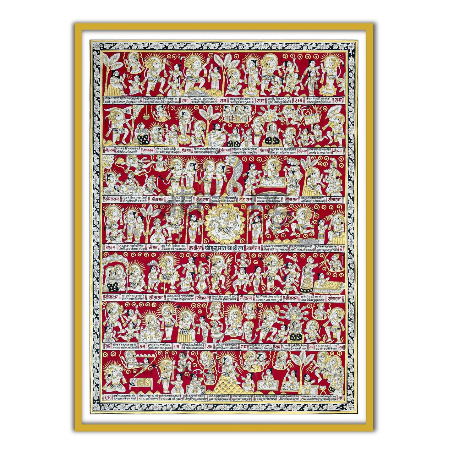 Divine Hanuman Chalisa Phad Wall Art | Sacred 40 Chaupai Artwork for Home & Mandir Decor