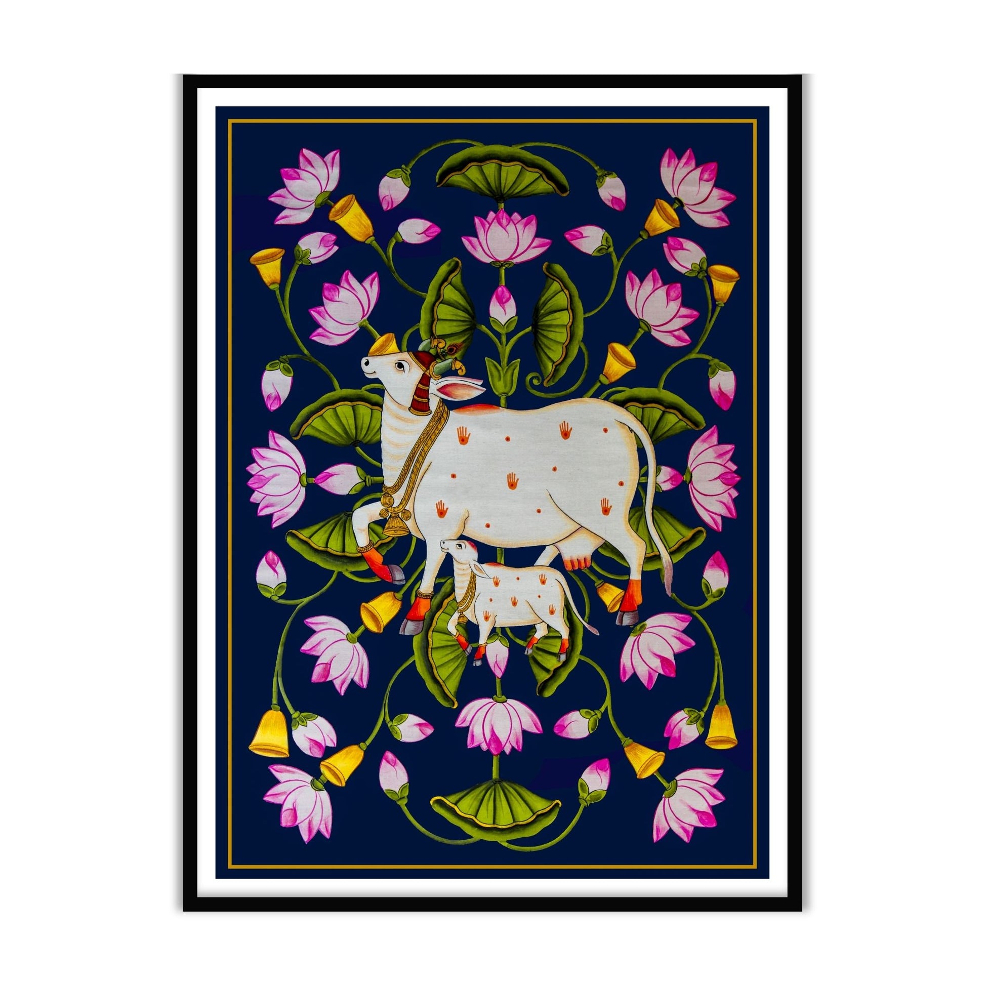 Kamdhenu cow and calf pichwai vastu art for home decor