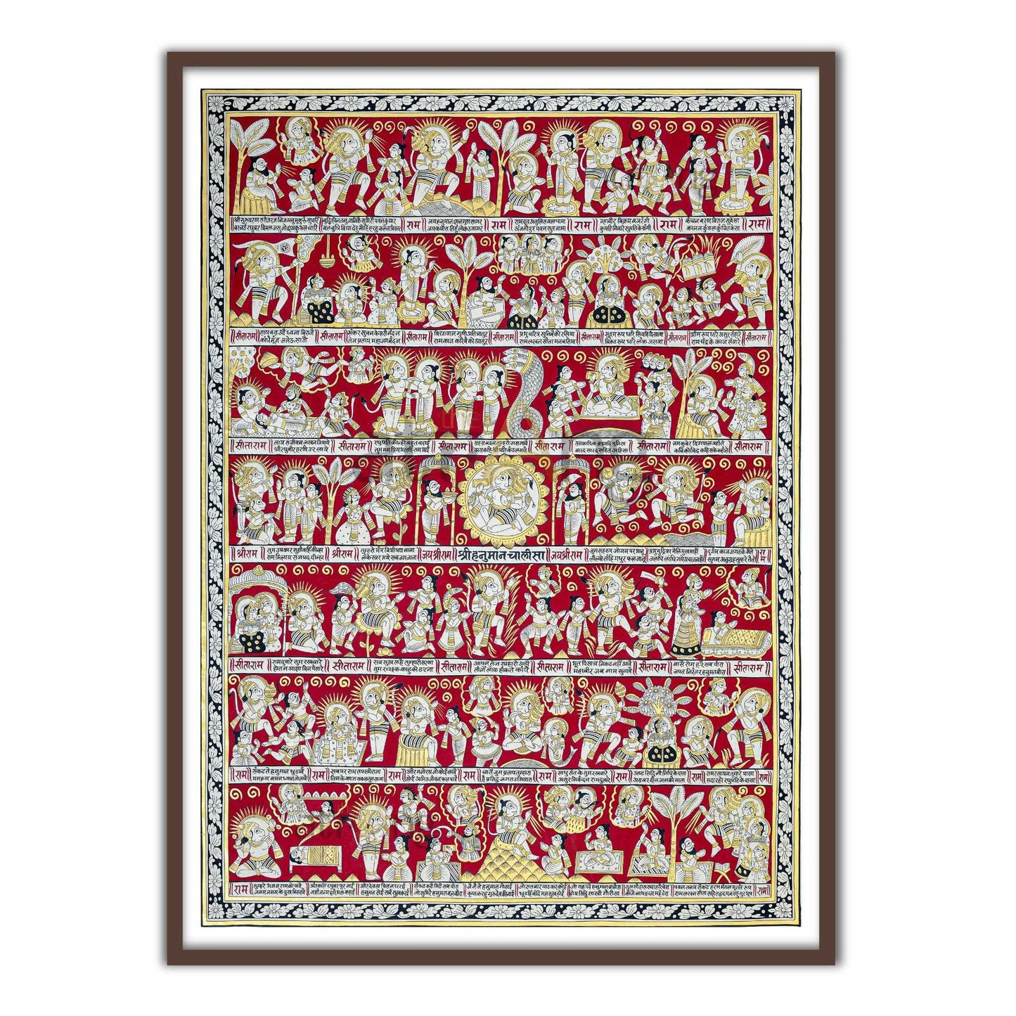 Divine Hanuman Chalisa Phad Wall Art | Sacred 40 Chaupai Artwork for Home & Mandir Decor