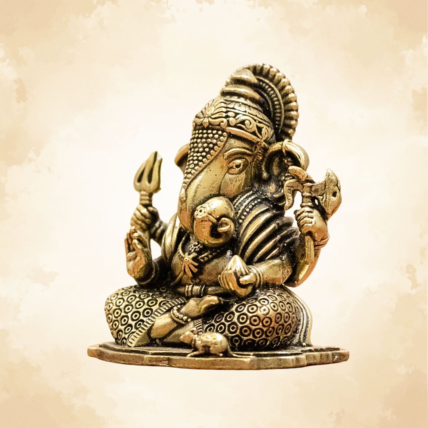 Lord Ganesha Brass Idol (Left Trunk) – Symbol of Wisdom, Prosperity & New Beginnings - 2.5 Inch