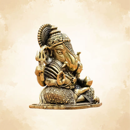 Lord Ganesha Brass Idol (Left Trunk) – Symbol of Wisdom, Prosperity & New Beginnings - 2.5 Inch