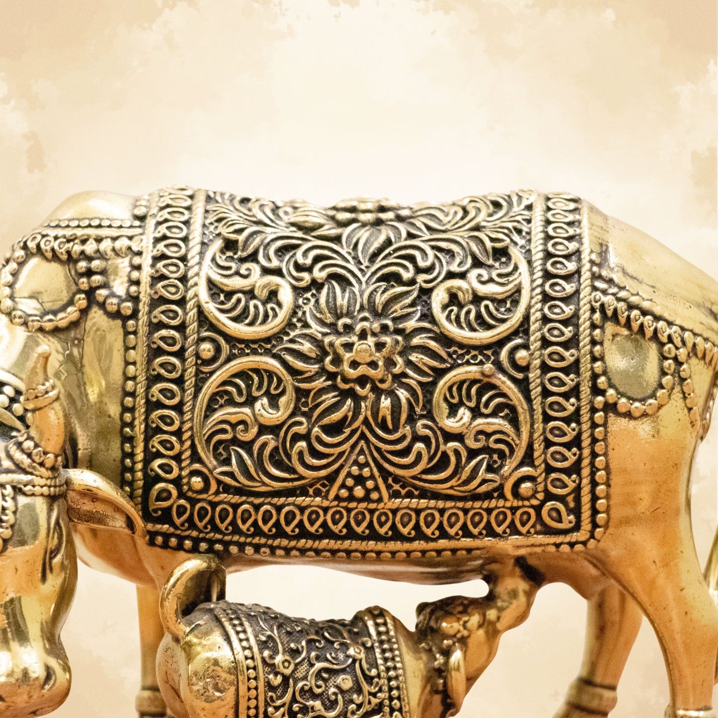 Divine Cow and Calf Brass Idol – Decor for Home Temple - 3 Inches