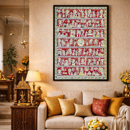 Divine Hanuman Chalisa Phad Wall Art | Sacred 40 Chaupai Artwork for Home & Mandir Decor