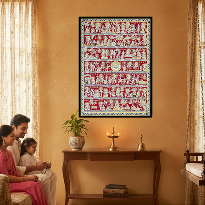 Divine Hanuman Chalisa Phad Wall Art | Sacred 40 Chaupai Artwork for Home & Mandir Decor