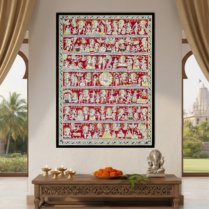 Divine Hanuman Chalisa Phad Wall Art | Sacred 40 Chaupai Artwork for Home & Mandir Decor