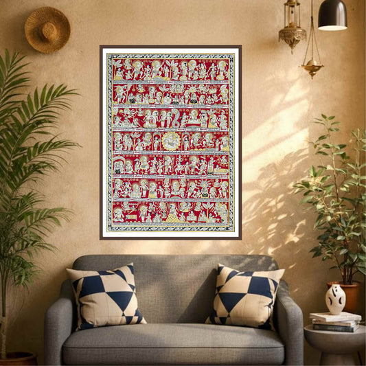 Divine Hanuman Chalisa Phad Wall Art | Sacred 40 Chaupai Artwork for Home & Mandir Decor