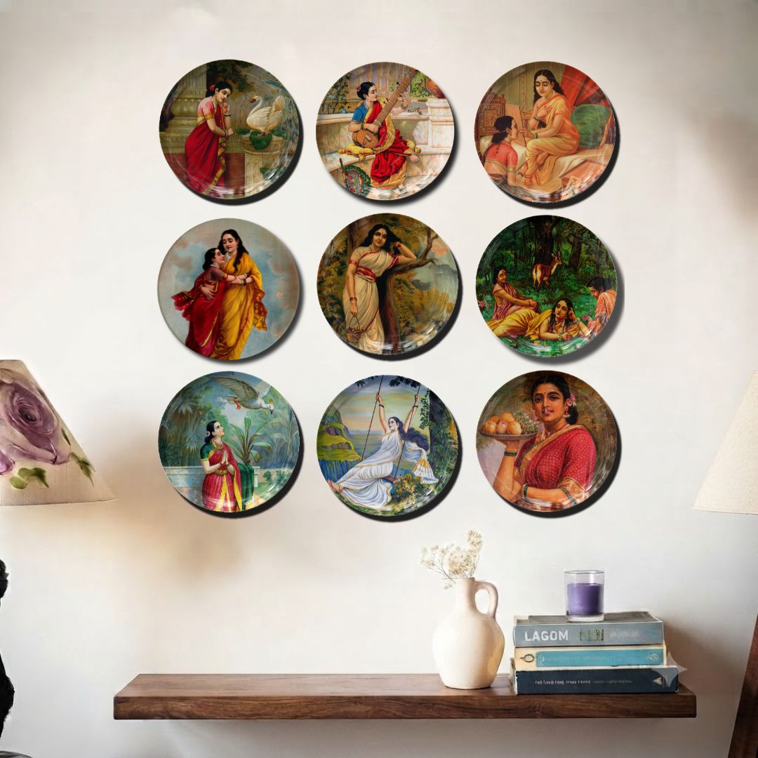 Timeless Women of Raja Ravi Varma: Vintage Metal Wall Decor Plates