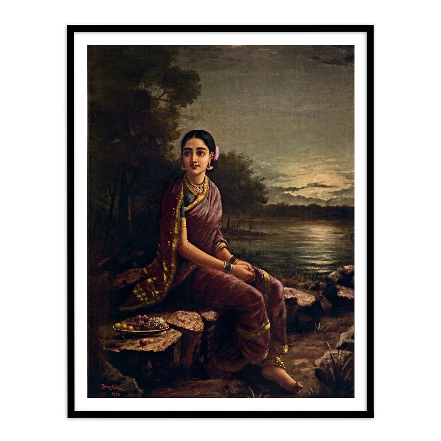 Radha in the Moonlight by Raja Ravi Varma Wall Art Print for Home Decor