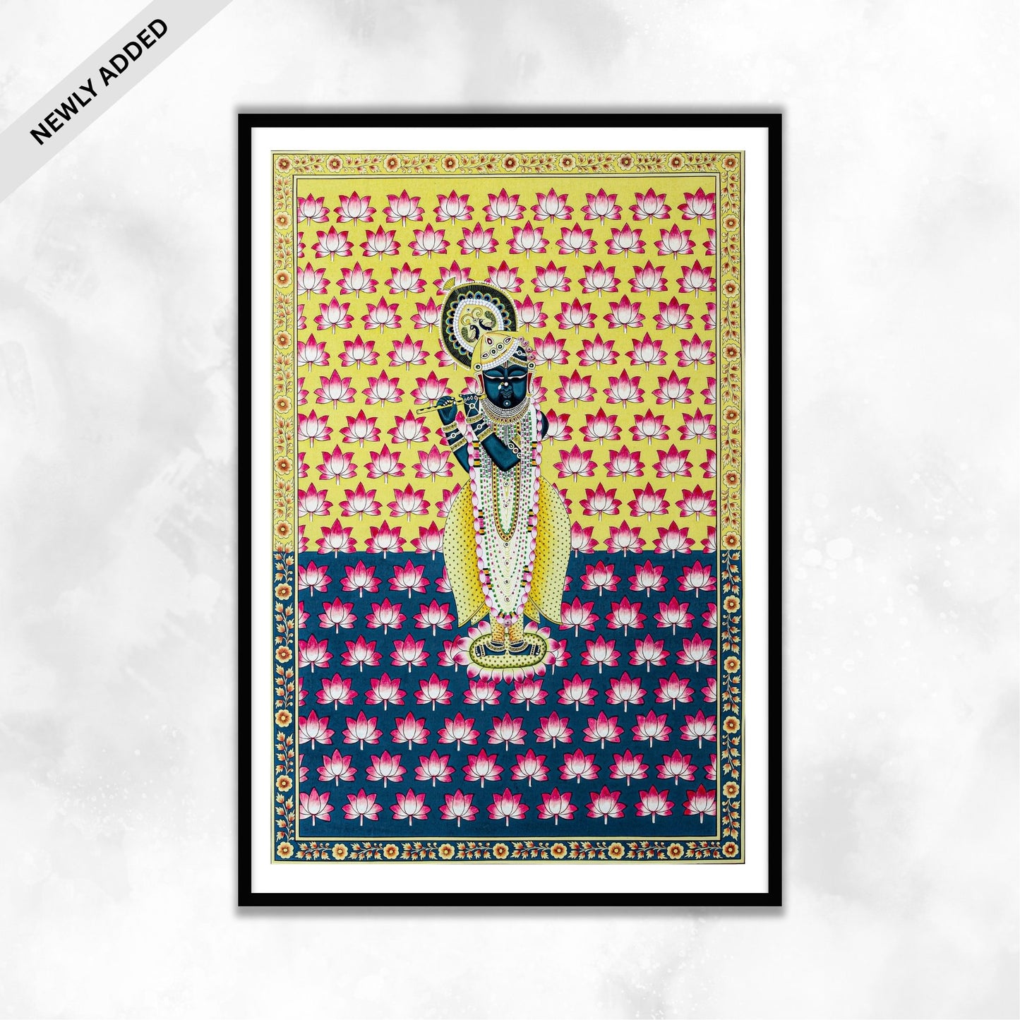 Shrinathji Pichwai Painting | Lotus Background - Living room Decor