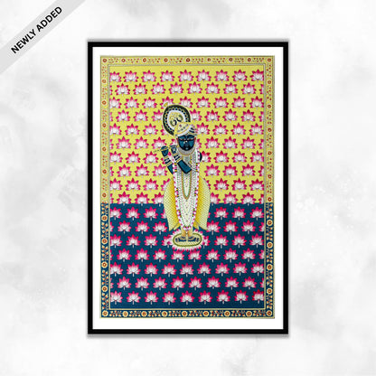 Shrinathji Pichwai Painting | Lotus Background - Living room Decor
