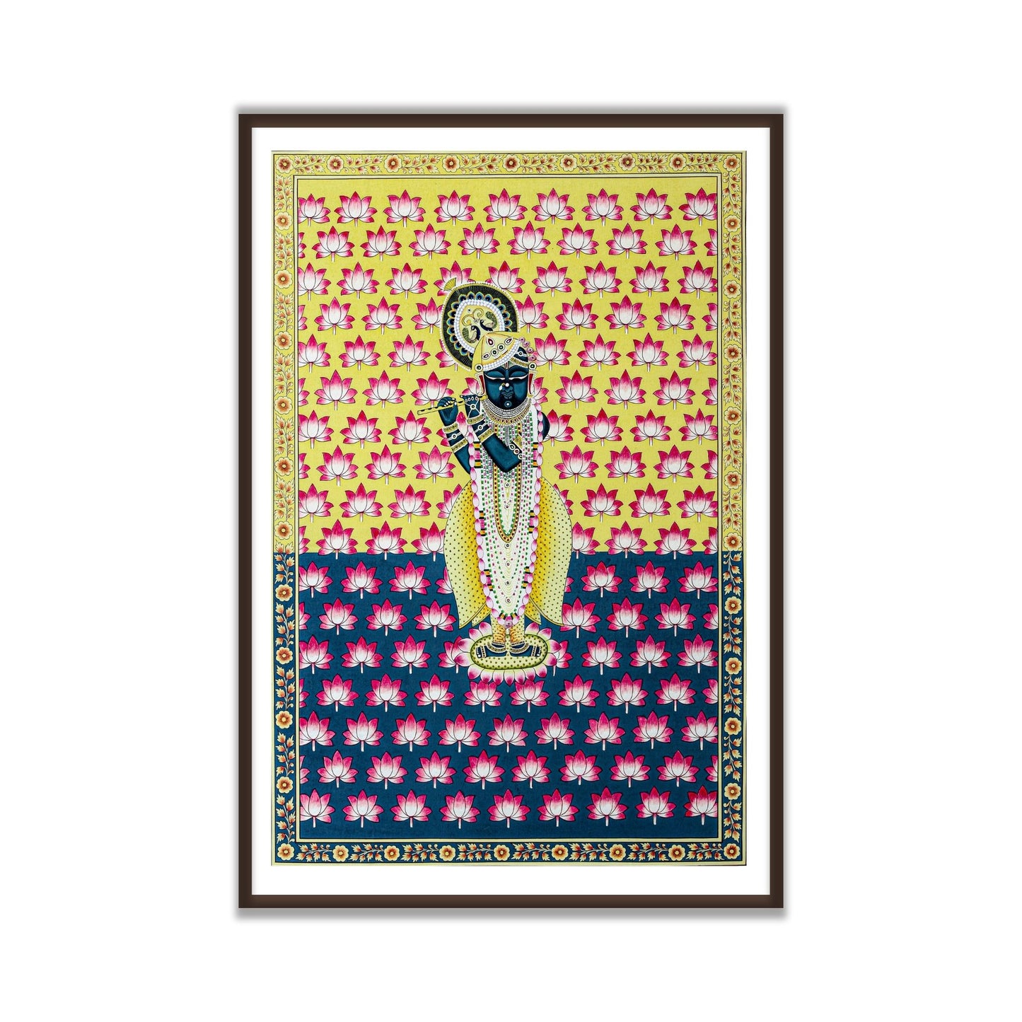 Shrinathji Pichwai Painting | Lotus Background - Living room Decor