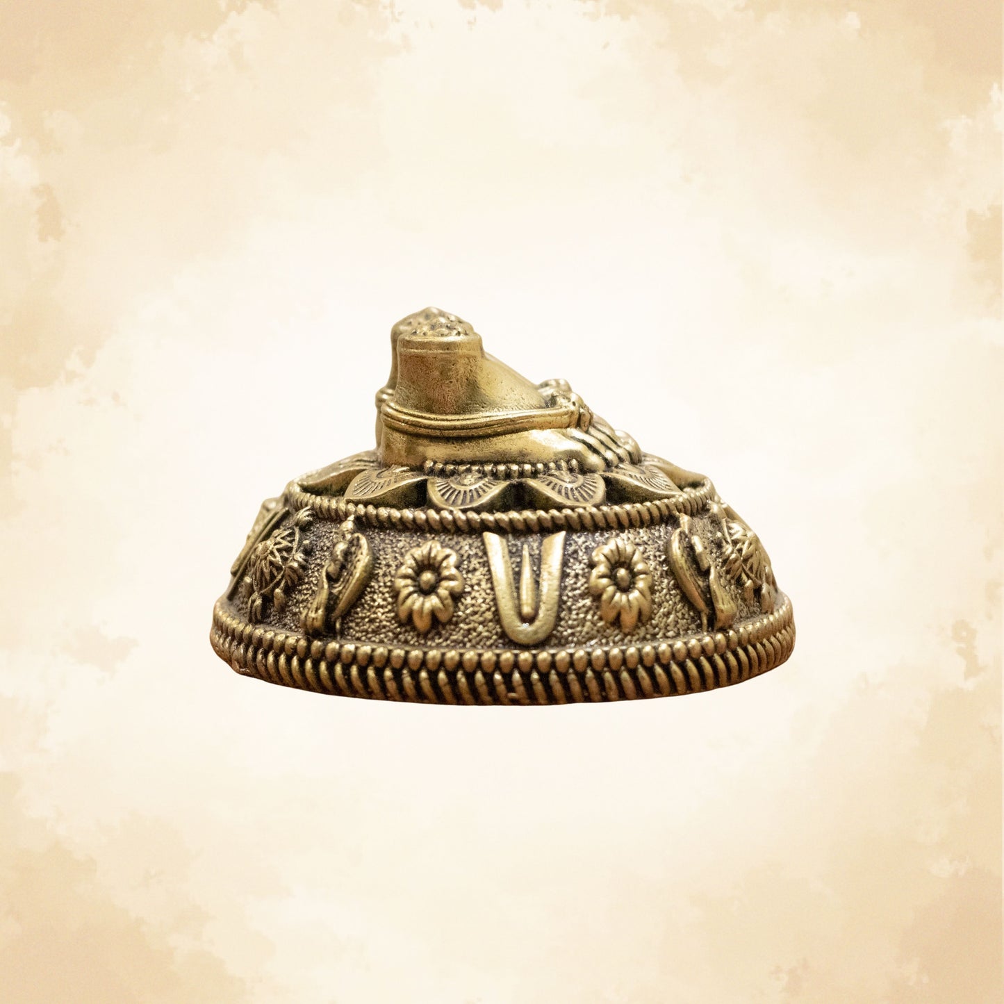 Pure Brass Charan Paduka Idol with Carved Decorative Base