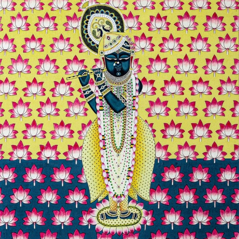 Shrinathji Pichwai Painting | Lotus Background - Living room Decor