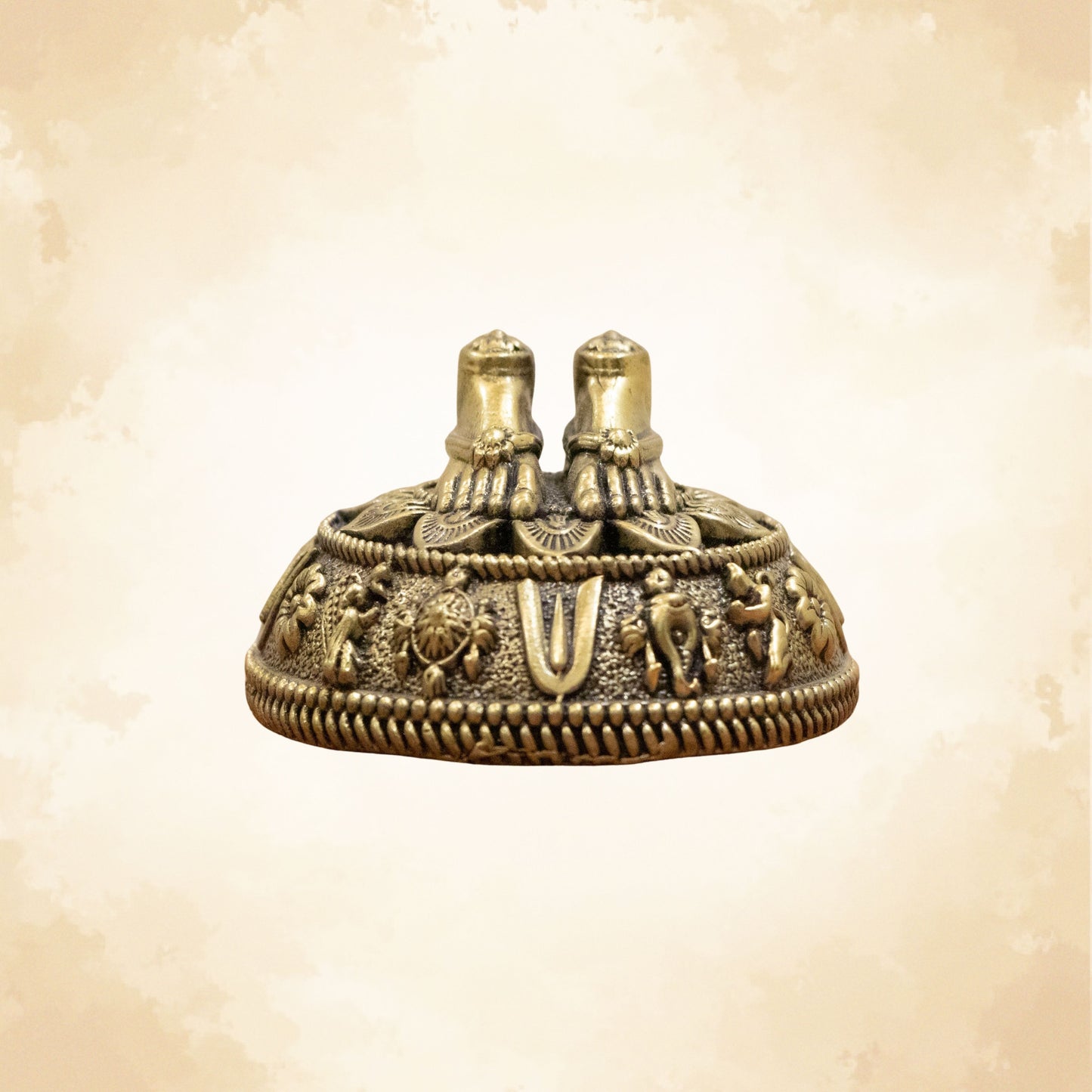Pure Brass Charan Paduka Idol with Carved Decorative Base
