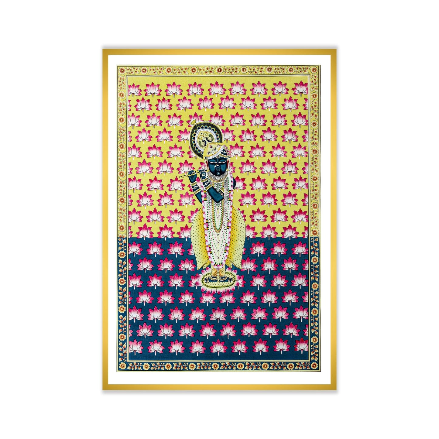 Shrinathji Pichwai Painting | Lotus Background - Living room Decor