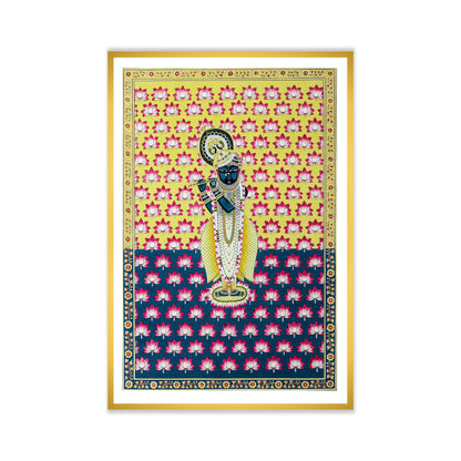 Shrinathji Pichwai Painting | Lotus Background - Living room Decor