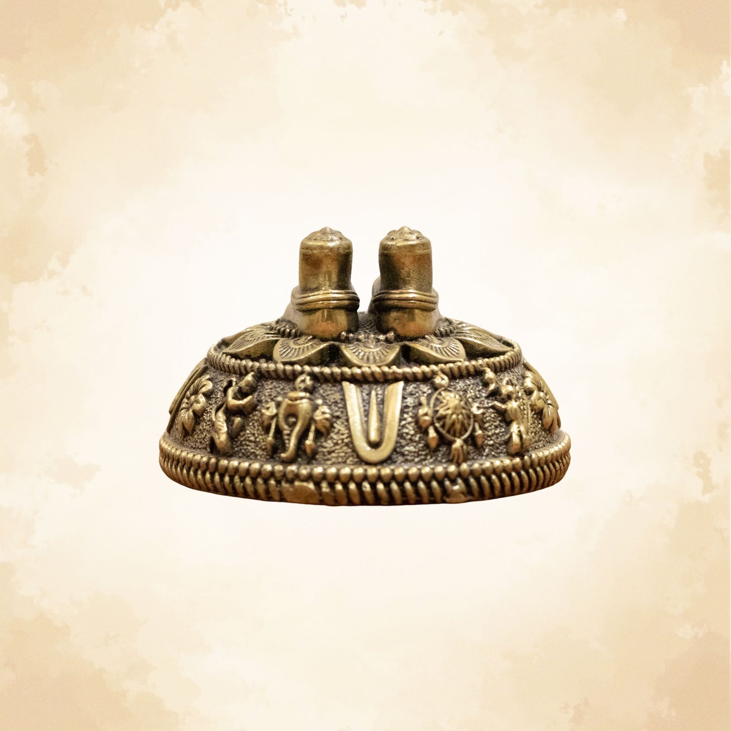 Pure Brass Charan Paduka Idol with Carved Decorative Base