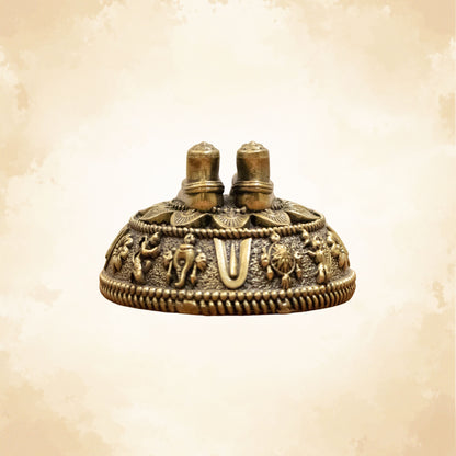Pure Brass Charan Paduka Idol with Carved Decorative Base