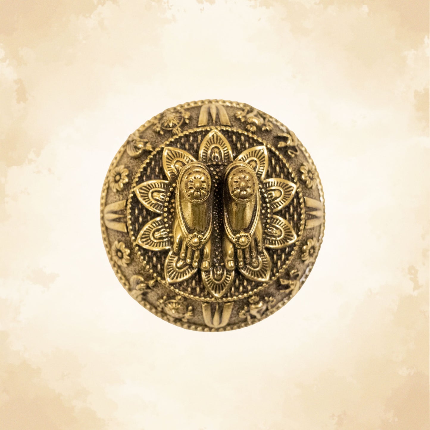 Pure Brass Charan Paduka Idol with Carved Decorative Base