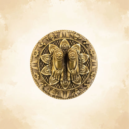 Pure Brass Charan Paduka Idol with Carved Decorative Base