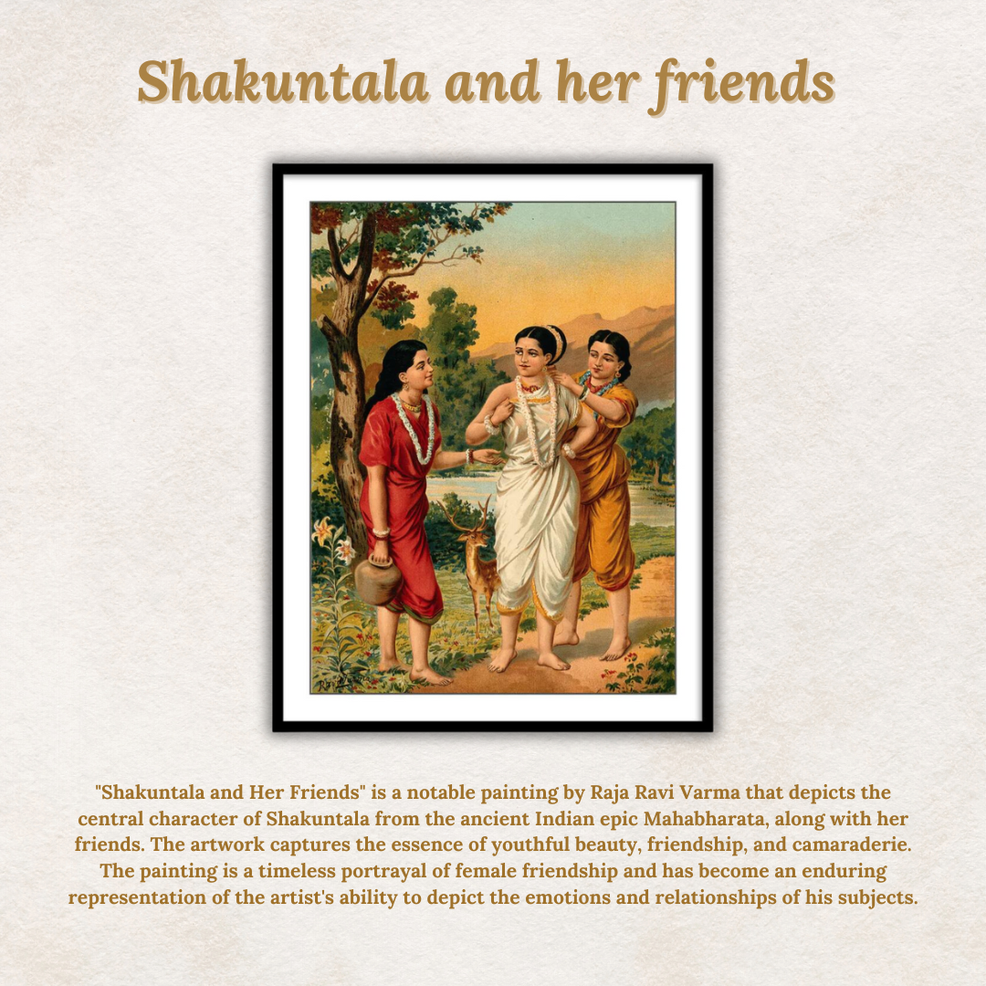 Shakuntala and her friends by Raja Ravi Varma Wall Painting for Home Decor