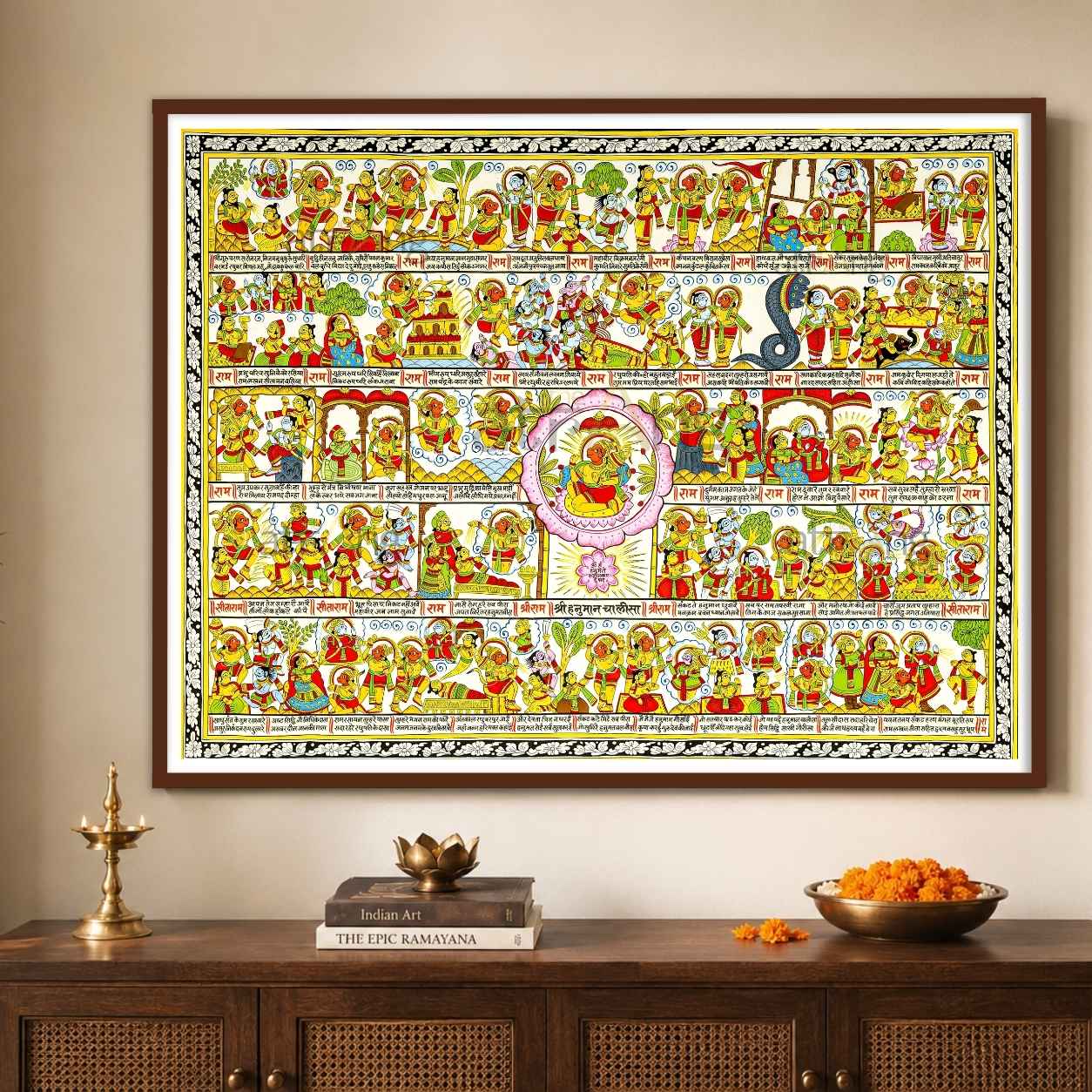 Shri Hanuman Chalisa Divine Verses in Landscape Wall Art for Living Room