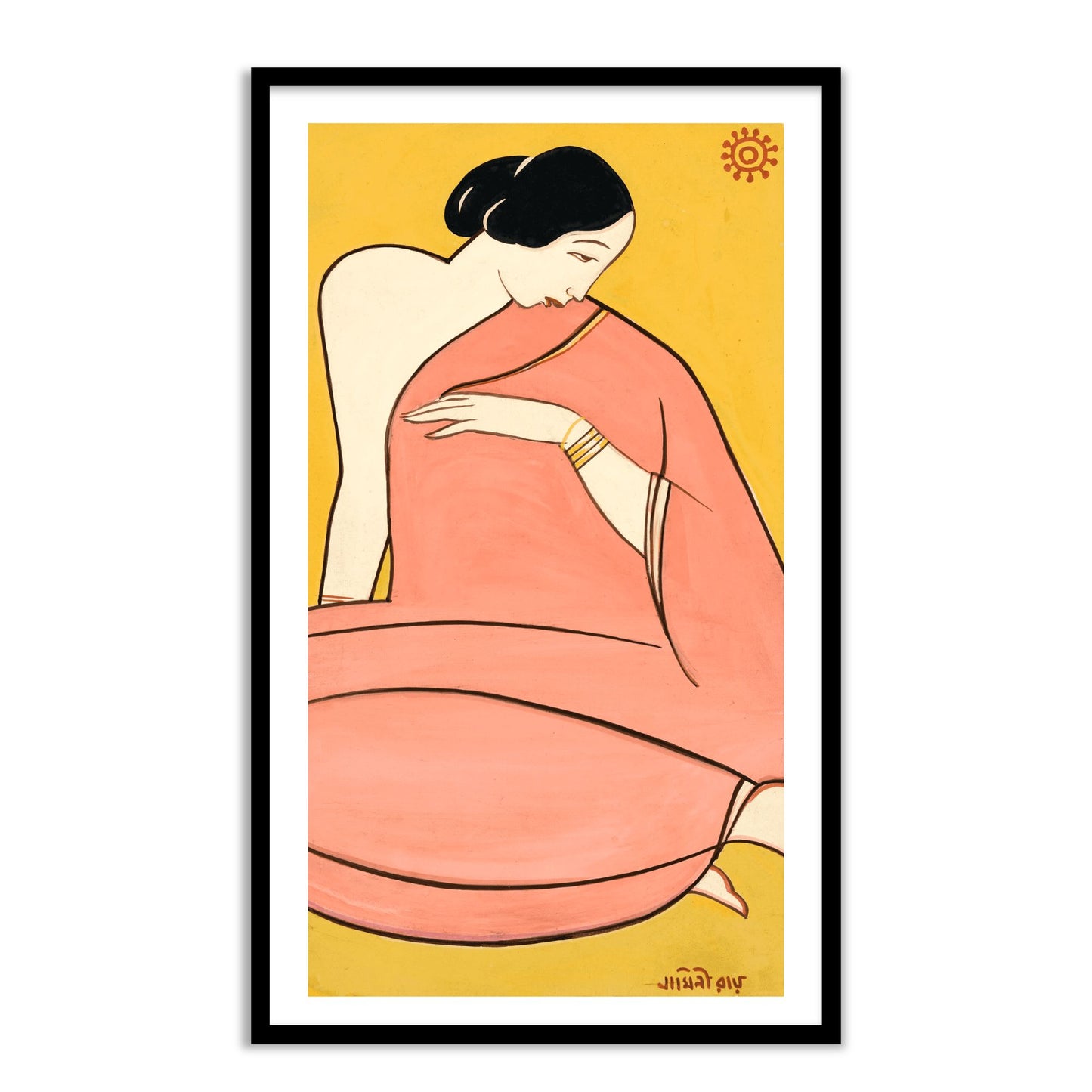 Lady in a Pink Saree Wall Art Painting Print by Jamini Roy for Home Decor