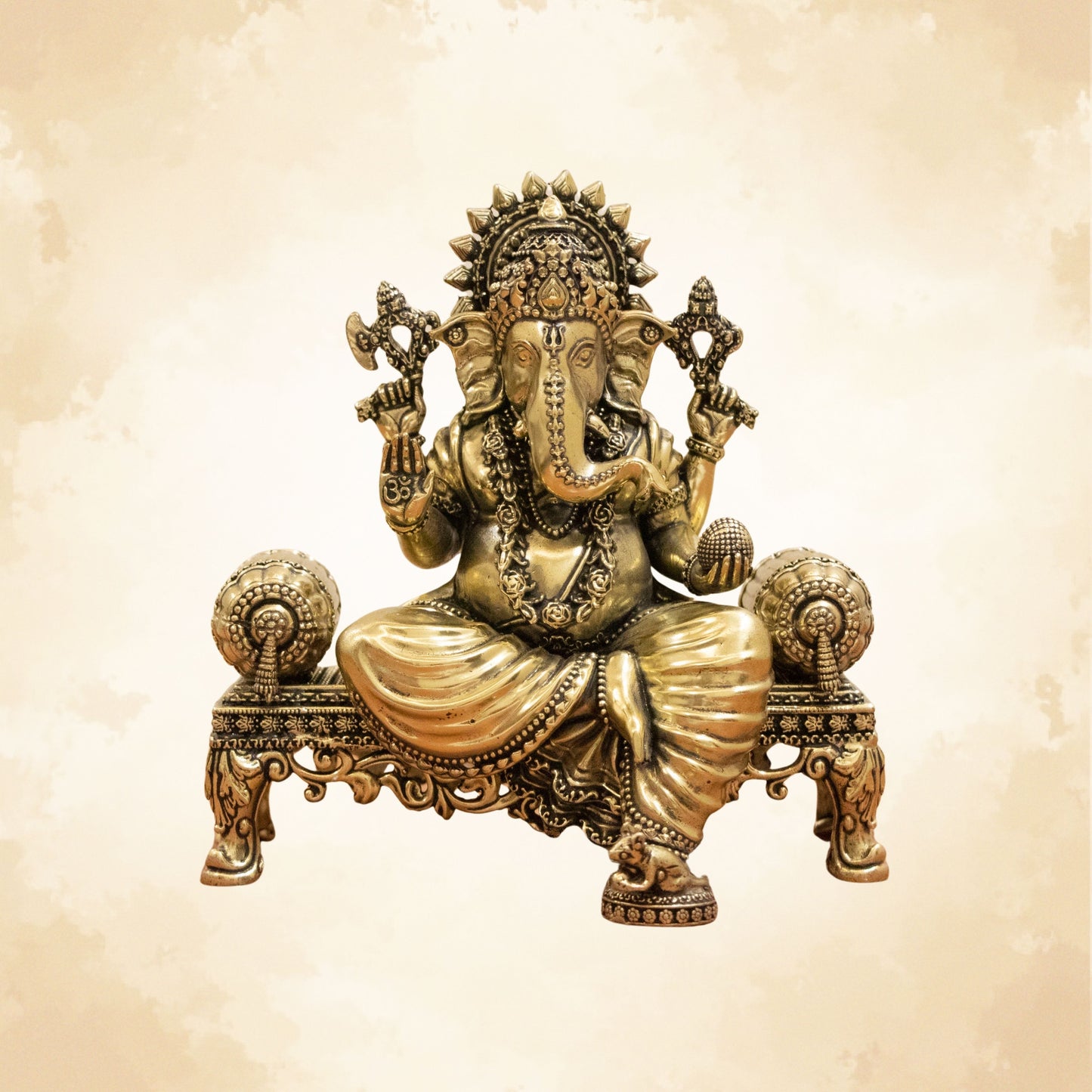 Pure Brass Royal Ganesha Idol – Embodiment of Authority, Knowledge & Positivity - 5.5 Inches