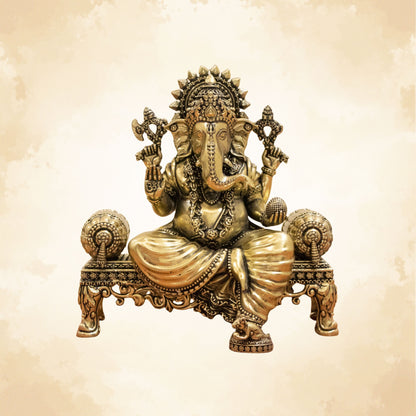 Pure Brass Royal Ganesha Idol – Embodiment of Authority, Knowledge & Positivity - 5.5 Inches