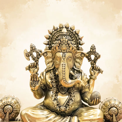 Pure Brass Royal Ganesha Idol – Embodiment of Authority, Knowledge & Positivity - 5.5 Inches