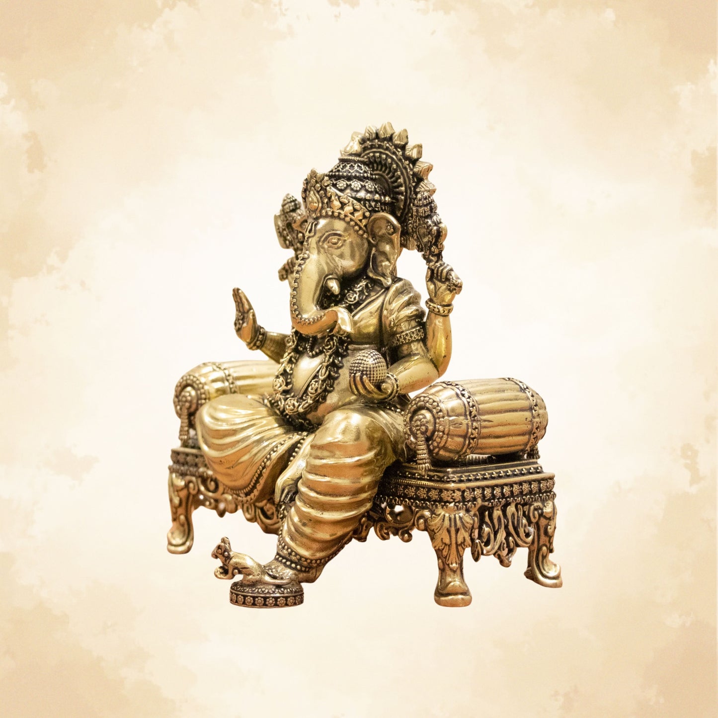 Pure Brass Royal Ganesha Idol – Embodiment of Authority, Knowledge & Positivity - 5.5 Inches