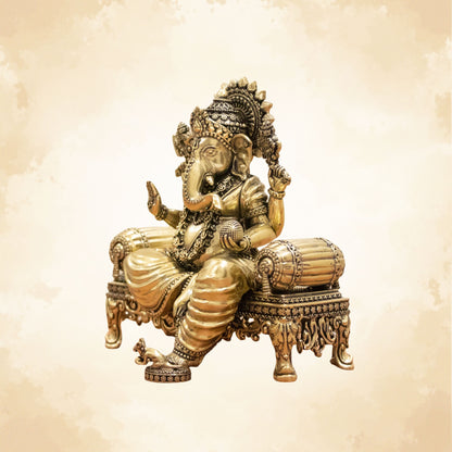 Pure Brass Royal Ganesha Idol – Embodiment of Authority, Knowledge & Positivity - 5.5 Inches