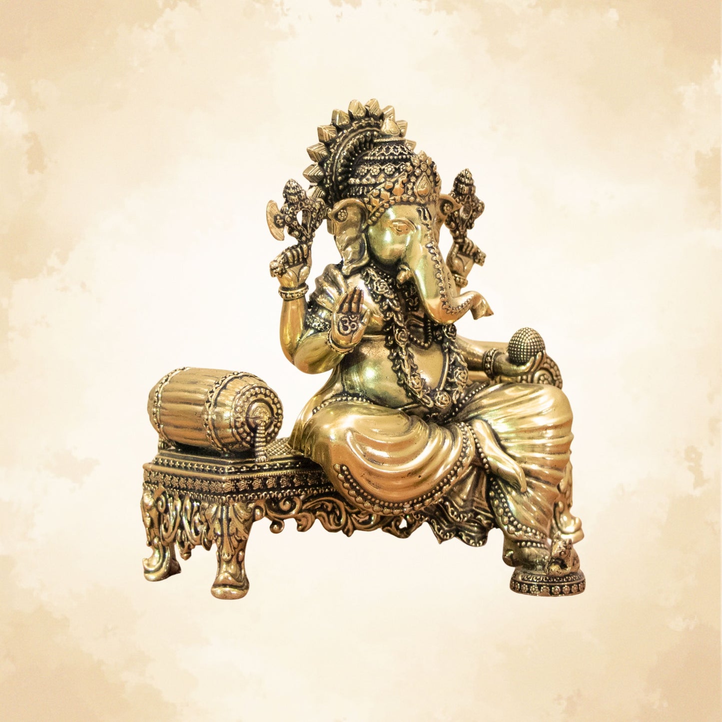 Pure Brass Royal Ganesha Idol – Embodiment of Authority, Knowledge & Positivity - 5.5 Inches