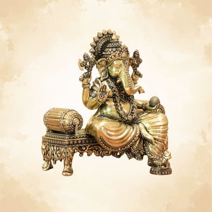 Pure Brass Royal Ganesha Idol – Embodiment of Authority, Knowledge & Positivity - 5.5 Inches