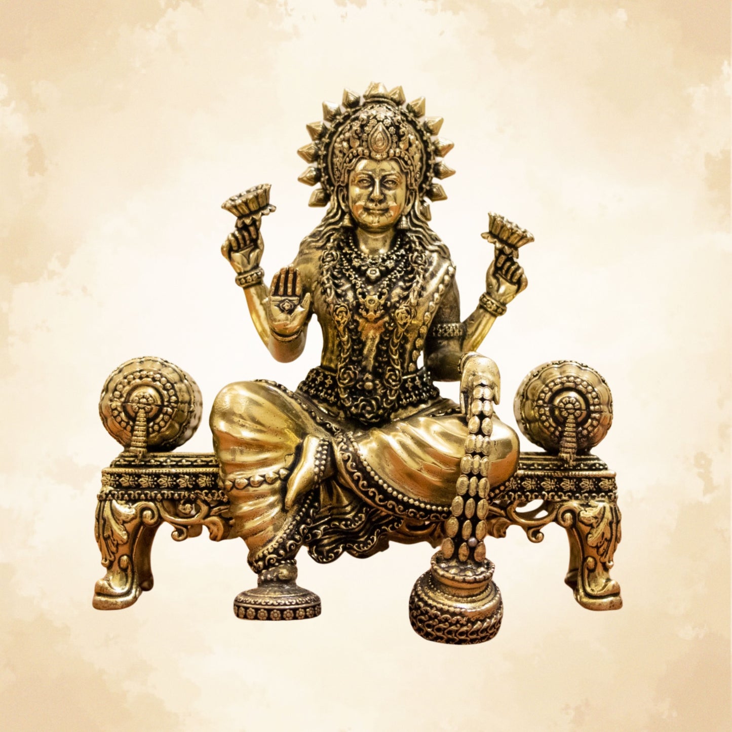 Pure Brass Handcrafted Laxmi Ji on Royal Singhasan