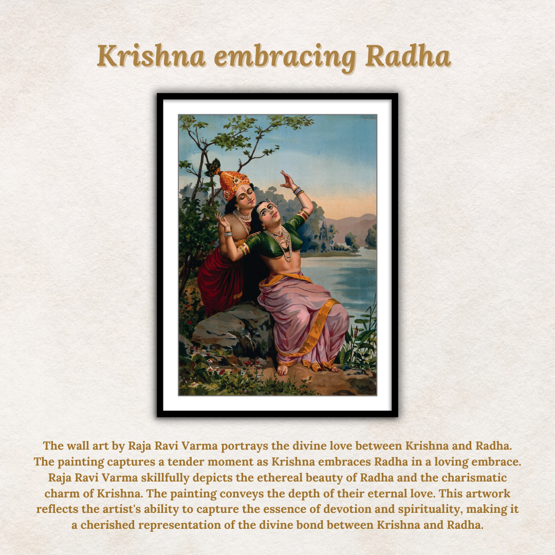 Krishna embracing Radha by Raja Ravi Varma Wall Art Print for Home Decor