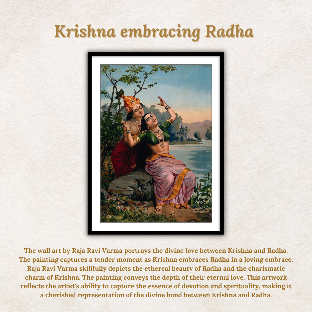 Radha Ravi Krishna embracing Radha by Raja Ravi Varma Wall Art Print for Home Dec ...