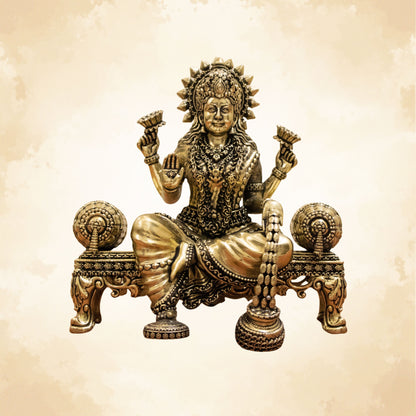 Pure Brass Handcrafted Laxmi Ji on Royal Singhasan