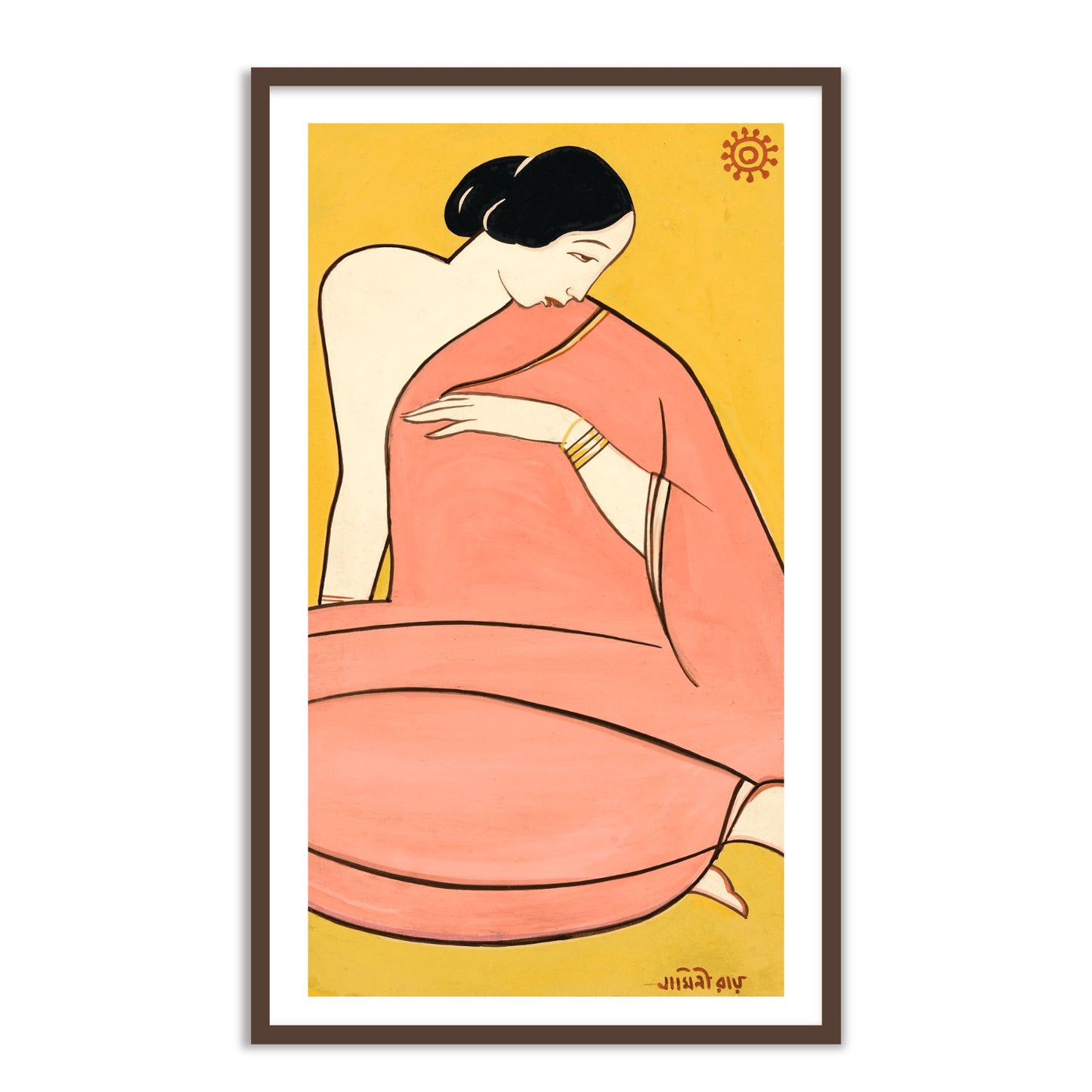 Lady in a Pink Saree Wall Art Painting Print by Jamini Roy for Home Decor