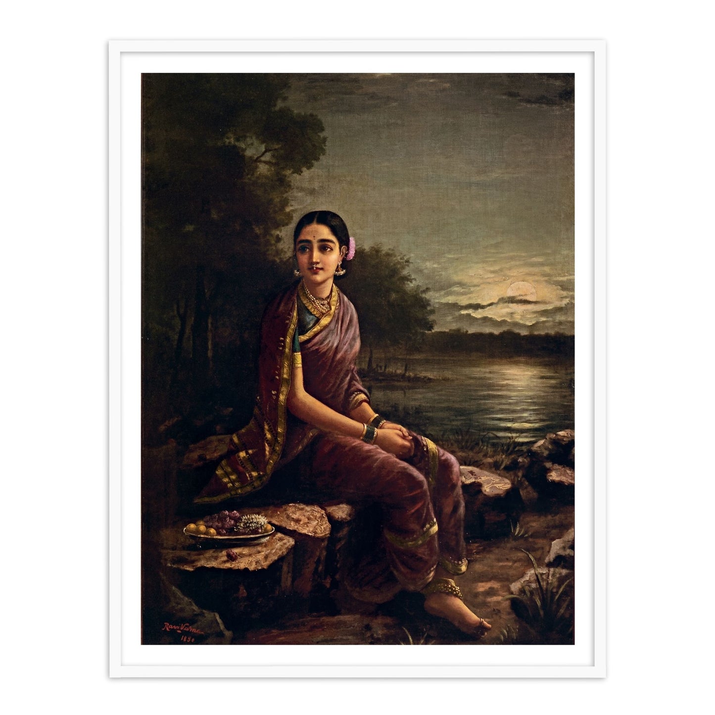 Radha in the Moonlight by Raja Ravi Varma Wall Art Print for Home Decor