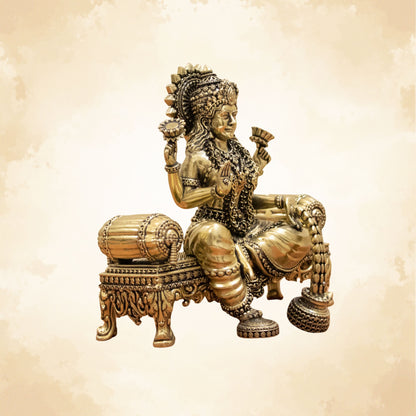 Pure Brass Handcrafted Laxmi Ji on Royal Singhasan