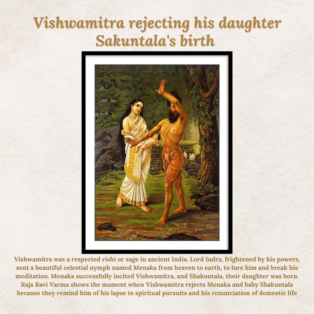 Vishwamitra rejecting his daughter Sakuntala's birth by Raja Ravi Varma Wall Art Decor